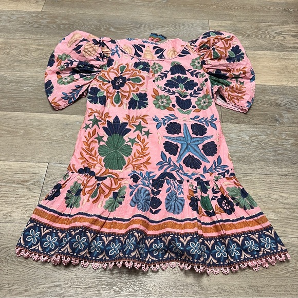 Farm Rio Pink Seashell Tapestry Cotton Mini Dress Size XS - Picture 11 of 13